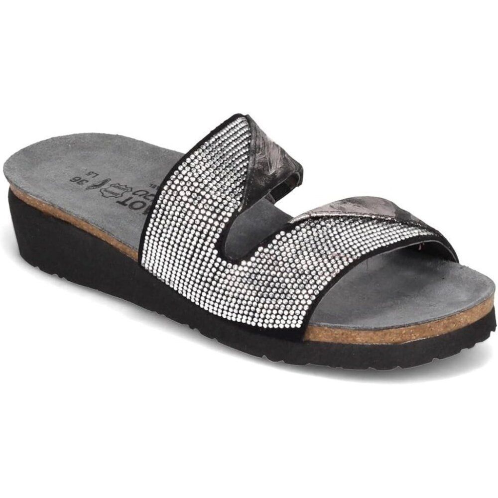 Naot Women Mila Sandals EU 36 US 5 Silver Metallic Embellished Slides NWOB